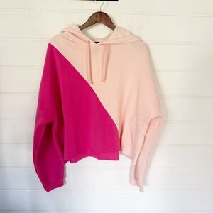EUC Rue+ Women’s Color-Block Pink Fleece Cropped Hoodie Size 2X